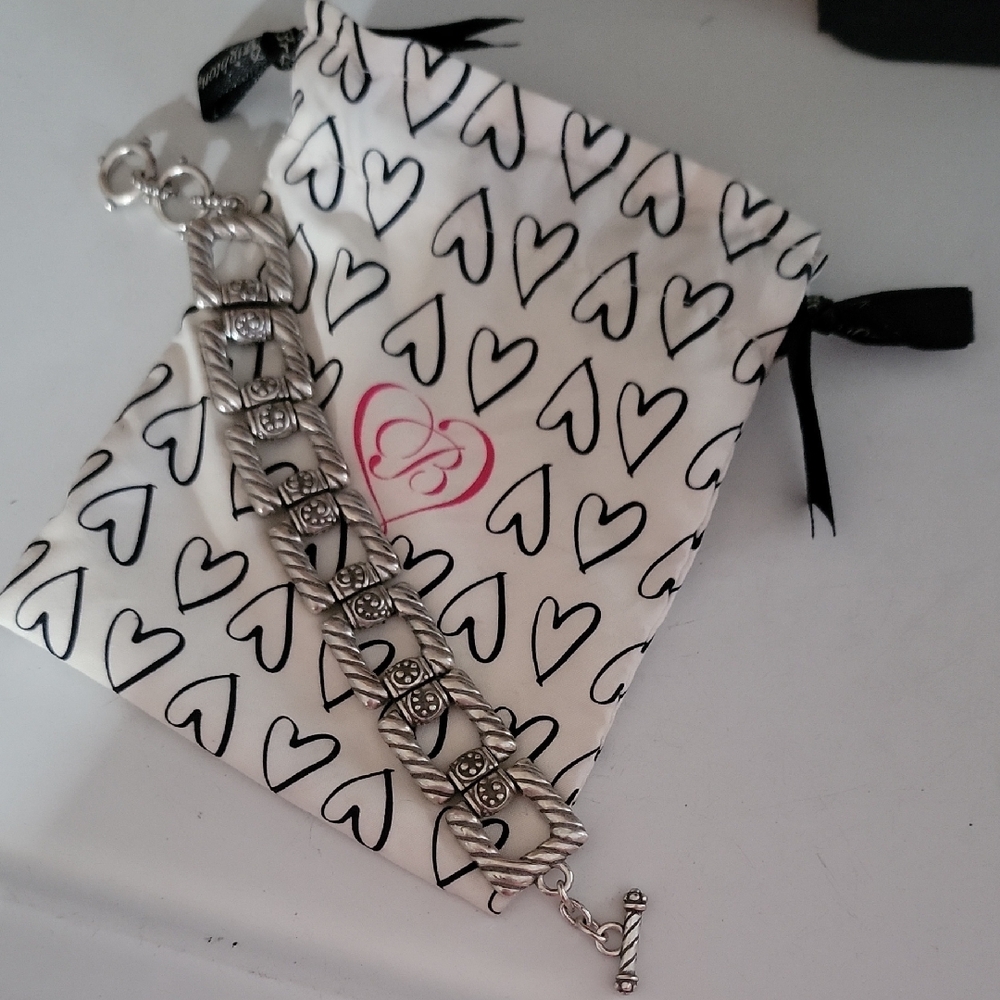 Brighton Silver Toggle Bracelet with Heart Pattern Pouch Jewelry